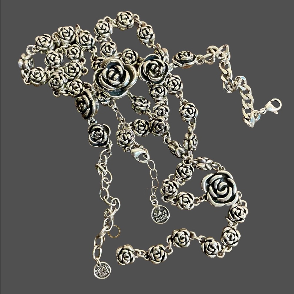 “Siam” Solid Sterling Silver Rose Link Drop Neckl… - image 4
